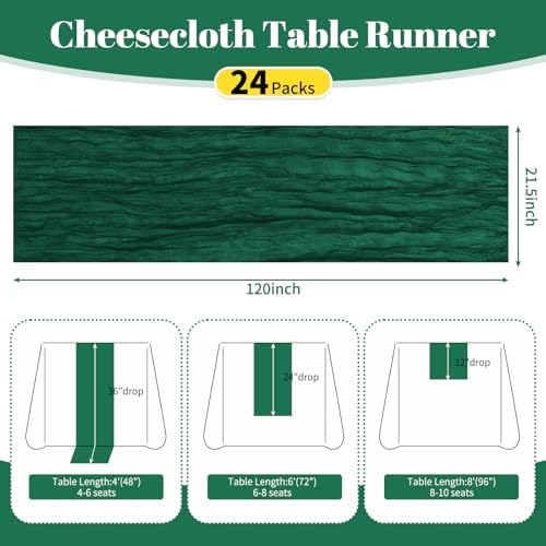 24 Pack Emerald Green 10Ft Cheesecloth Table Runner - Image 2