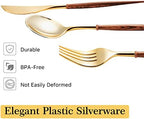 Lullaby 120PCS High End Gold Plastic Silverware with Wood Grain Handle - Image 3
