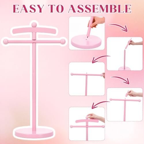Marsui 2 Sets Wooden Baby Clothes Display Stand with 3 Hangers Plaque, Pink - Image 6