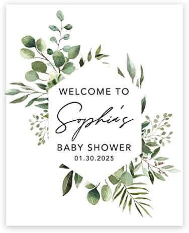 Andaz Press Custom Large Baby Shower Welcome Sign, 16" x 20", Geometric Greenery Personalized Canvas Welcome Sign, Gender-Neutral Signage Canvas Sign for Baby Sprinkle, Fall Baby Shower Decorations by AndazPress