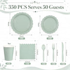 ArtSocket 350 Pack Disposable Party Tableware for 50 Guest, Sage Green - Image 3