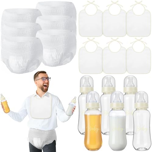 6 Sets Bottle Chug Baby Shower Games Juegos Para Plastic Baby Bottles Bibs Disposable Diapers Gender Reveal Games Baby Changing Diaper Race Game Decoration (Beige) by giftlyze