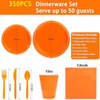 MirthMood 350PCS Orange Plastic Plates,Orange Disposable Plates Set - Image 2