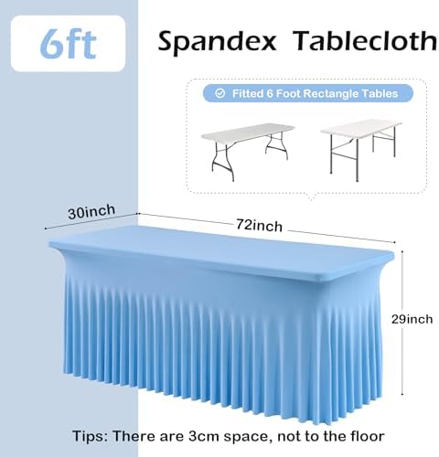 6 pk Baby Blue Spandex Tablecloth 6ft with Ruffle Skirt, Wrinkle Free High Stretch Fitted Tablecloths for 6 Foot Rectangle Tables, Blue Eastic Spandex Table Covers 6ft for Parties Banquet Weddings - Image 4