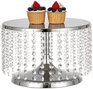 Cake Stand for Dessert Table 12 Inch Silver Crystal Pendants Metal Cake Stand Serves as A Round Dessert Cupcake Display Plate for Table, Wedding, Party, Event by LANLONG