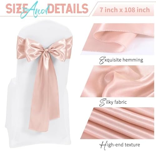 120 PCS Rose Gold Satin Chair Sashes, 7 x 108 Inch - Image 3