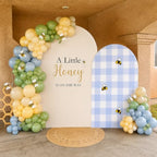 Set of 2 Little Honey Arch Backdrop Cover 2PCS Honey Bee Baby Shower Spandex Arch Covers Blue Gingham Gender Reveal Birthday Party Decoration (Cream Beige,6FT & 5FT) - Image 4