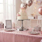 Cake Stand for Dessert Table 12 Inch Silver Crystal Pendants Metal Cake Stand Serves as A Round Dessert Cupcake Display Plate for Table, Wedding, Party, Event - Image 2