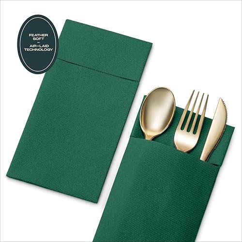Disposable Linen-Feel Dinner Napkins With Flatware Pocket, Gay, 50-Pack - Image 4