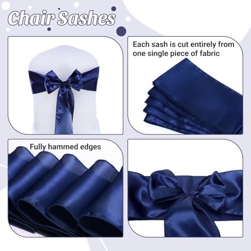 MDS® Pack of 50 Satin Chair Sashes for Wedding & Events – Navy Blue - Image 5