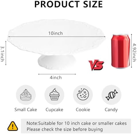 10 Inch Cake Stand for 8 Inch Cakes, Porcelain Wedding Cake Stand for Party, Round Dessert Cake Display Stand Plate - Elegant White Cake Pedestal Stand for Birthday, Baby Shower, Christmas, and Party Display (10 Inch) - Image 3