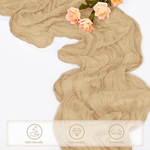 Sand 12 Pack 10FT Cheesecloth Table Runner 20 x 120 Inch Long Rustic Gauze Cheese Cloth Table Runner for Wedding Bridal Baby Shower Table Decorations Boho Fabric Sheer Birthday Party Table Decor - Image 5