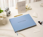 Real Linen Guest Book Set - 11.5 x 8.5 Embossed Guestbook for Weddings, Showers, Events, Blank & Lined, Comes with Sign, Pen, Box and Photo Sleeves, 120 Pages (Light Blue) - Image 2