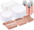 GATHER 350PCS Rose Gold Plastic Plates for Wedding Birthday Party by Gather