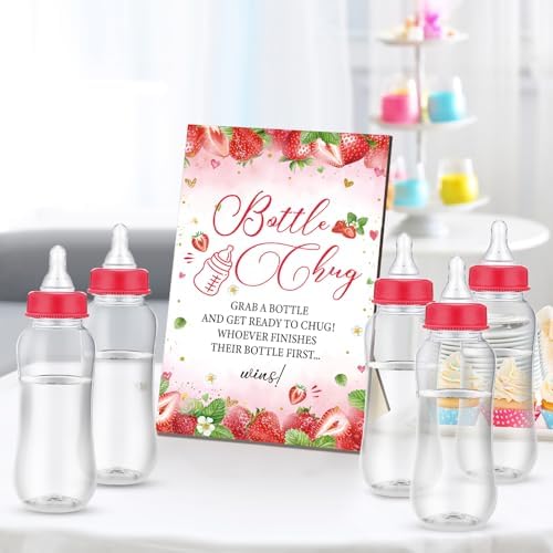Trelaco 12 Pcs Strawberry Themed Baby Shower Games Bottle Chug Wooden Sign - Image 5