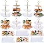 Garvee 14 Pcs Dessert Table Display Set, Thick Plastic Cupcake Stands, 4 x Three-Tier and 4 x Two-Tier Cupcake Stands, 6 x Appetizer Trays, Ideal for Tea Party, Wedding, Birthday, Baby Shower by Garvee