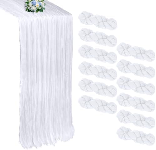 12 Pack White Cheesecloth Table Runner 10Ft 23 x 120 Inch by RestfulGlow
