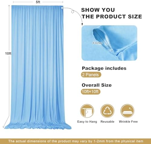 10x10ft Baby Blue Backdrop Curtains for Parties, 2 Panels 5x10ft Wrinkle-Free Polyester Background Curtains for Wedding, Birthday, Baby Shower,Graduation, Decorations - Image 4