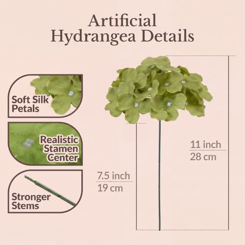 65PCS Hydrangea Artificial Flowers with Stronger Bendable Stems, Premium Silk Faux Hydrangea Flowers Bulk for DIY Wedding, Arches, Baby Showers & Event Decor(Green Mix) - Image 4