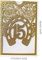 50Sets Glitter Gold Quinceanera Invitation Sweet Fifteen Party Invitation Glitter Horse DIY Laser Cut Western Wedding Cards With Blank Insert Envelope - Image 2