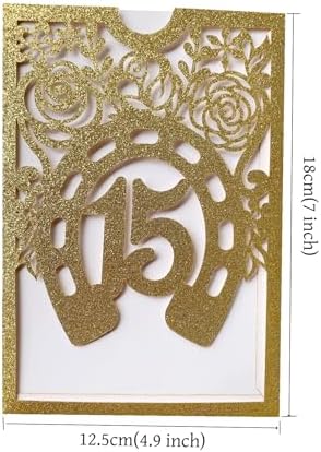 50Sets Glitter Gold Quinceanera Invitation Sweet Fifteen Party Invitation Glitter Horse DIY Laser Cut Western Wedding Cards With Blank Insert Envelope - Image 2