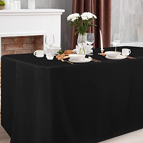 Obstal 4 Pack Black Tablecloth Fitted Table Clothes for 4 Foot Rectangle Tables - Water Resistant Washable Fabric Polyester Rectangle Table Cover for Outdoor/Indoor Uses?48L x 24W x 30H Inches, Black? - Image 2