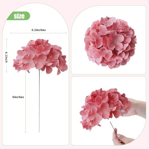 AVIVIHO 65pcs Fake Flowers Dusty Rose Hydrangea Artificial Flowers Bulk (Not Squished, No Steaming Need) Silk Flowers with Stems for Wedding Decor,Home,Baby Shower,Table Centerpieces Decoration - Image 5