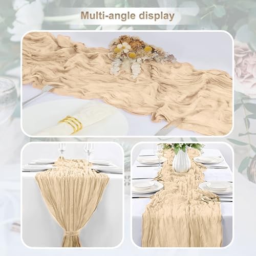 6 Pack Nude Cheesecloth Table Runner 35x120 Inch 10Ft Rustic Gauze Cheese Cloth Table Runner Sheer Cheesecloth Table Runners for Wedding Party Bridal Shower Decoration - Image 6