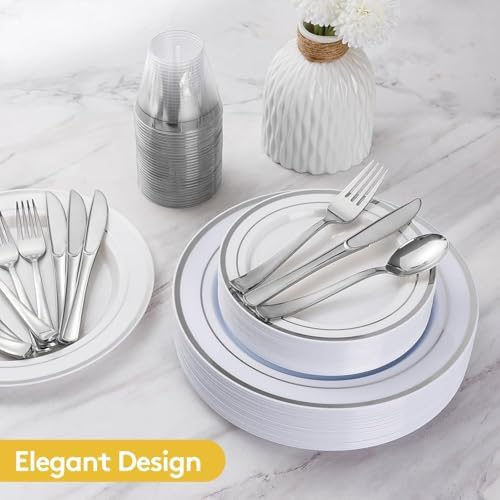 Goodluck 420Pieces silver Disposable Plates for 70 Guests - Image 4