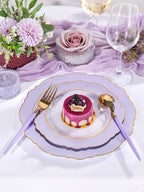 WDF 60pcs Clear Purple Plates Disposable with Gold Rim - Baroque Lavender Purple Plastic Plates for Party/Wedding/Bridal Shower - Image 4