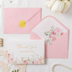 Crisky Pink Floral Wedding Thank You Cards with Envelopes & Stickers From Mr & Mrs, 100 Pack Gold Foil Eucalyptus Leaves Thank You Greeting Note Cards Bulk for Bridal Shower - Image 7