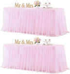 Baby Pink Table Cloth Spandex Table Covers 8ft Fitted Tulle Tablecloth Rectangular Desk Skirt Stretch Light Pink Table Cloths Covers Party Banquet Birthday Baby Shower Wedding Table Cloth, 2 Pack by HBBMAGIC
