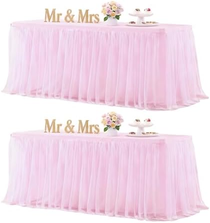 Baby Pink Table Cloth Spandex Table Covers 8ft Fitted Tulle Tablecloth Rectangular Desk Skirt Stretch Light Pink Table Cloths Covers Party Banquet Birthday Baby Shower Wedding Table Cloth, 2 Pack by HBBMAGIC