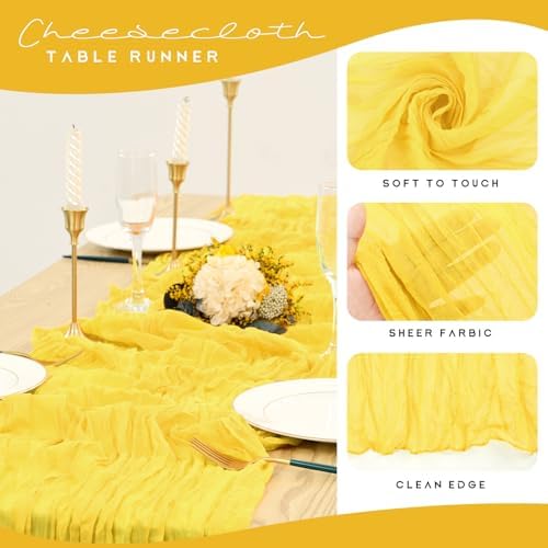YMHPRIDE 12 Pack Cheesecloth Table Runner 35x120in Yellow Table Runner - Image 4