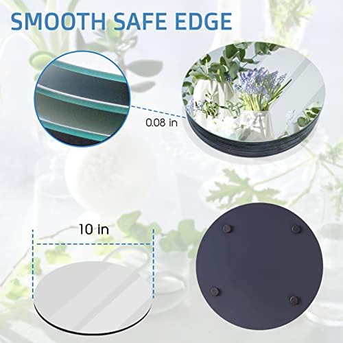 VASUHOME 10" Round Mirror Centerpieces for Tables, Glass Mirror Tray Set for Wedding and Party Decorations, Circle Mirror Plates with Smooth Edge and Cushioned Feet, 2mm Thick - Image 4