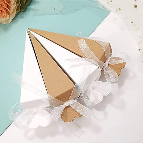 100 Pcs Cones Wedding Holder, Confetti Cones with Heart Shape, Place Cards, Box Box with Ribbon for Wedding Baptism Birth, Baby Shower - Image 4