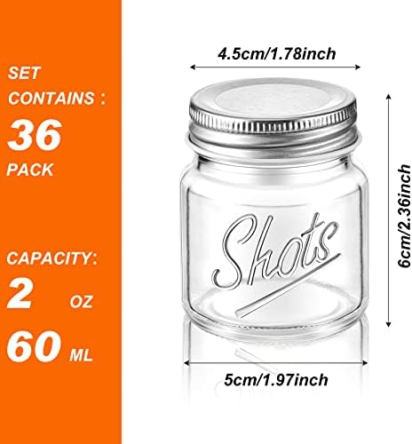 Tessco for you Mini Mason Jar Shot Glasses with Lids 2 oz Dishwasher Safe Mason Canning Jars for Bachelorette Wedding Party Favors Bar Drinks Home Desserts Honey Jam Candy(Clear,36 Pcs) - Image 2