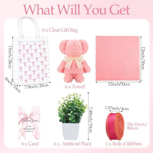 Honeydak 49 Pcs Baby Shower Prizes for Game Players 6 Set Cheese Board Fork Knives Coaster Towel Artificial Potted Plant Thanks Card Gift Bag for Baby Bridal Shower Wedding Favors(Pink Bow) - Image 3