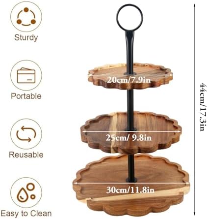 AnyDesign 3 Tier Cupcake Stand Scalloped Wooden Dessert Display Stand Brown Tiered Serving Tray for Wedding Birthday Bridal Baby Shower Tea Party Events - Image 2