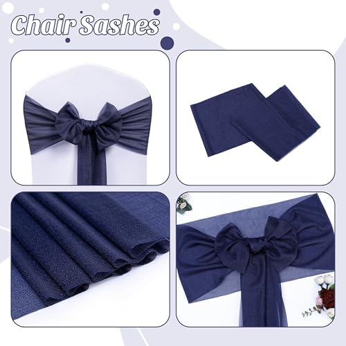 MDS Pack of 50 Chiffon Chair Sashes for Wedding & Event Décor - Navy Blue - Image 5