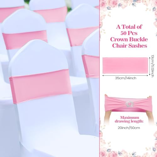 VitalCozy 50 Pcs Stretch Chair Sashes with Crown, Pink - Image 2