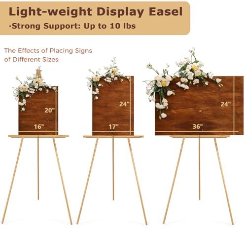 VISWIN 3Pcs 63" Easel Stand for Wedding Signs, Adjustable Wooden Display Easel with Holder, Tripod Floor Easel for Welcome Board, Poster, Picture, Photos, Paintings - Natural - Image 4