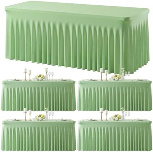 4 Pack Sage Green Table Cloth for 6 Foot Rectangle Tables Spandex Fitted Tablecloth 6ft Stretch Table Covers Skirt Green Banquet Tablecloths Wrinkle Free Tablecloth for Party Wedding Birthday Event by Tao-GePartyDecorations