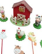 Farm animal cake toppers Set - Centerpieces for birthday & baby Shower parties - rabbit pig cow rooster horse duck barn (Pink, 6 centerpieces + 6 flat figurines) - Image 5
