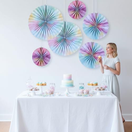 Fun Express 8" – 16" Pastel Watercolor Hanging Paper Fan Decorations - 6 Pc. - Image 4