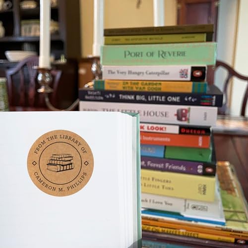 Personalized Book Labels, From the Library of Stickers, Set of 90, 1.5 inch Round, Kraft, Modern, Brown, Letter Print, Book, Children and Book Lovers - Image 3