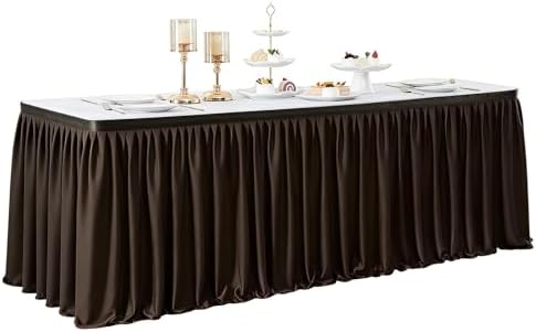 Brown Table Skirt for Rectangle Tables 17ft Desk Skirt for Teacher Desk Classroom Ruffle Polyester Fabric Desk Skirts for Bridal Baby Shower Birthday Party Graduation Banquet Wedding - Image 7
