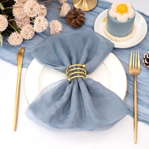 60Pack Dusty Blue Cheesecloth Napkins Rustic Boho Gauze Napkins 20"x20" by REWOMC