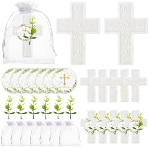50Sets Baptism Party Favors for Guests Cross Scented Soap Gift Bulk with Thank You Tags and Organza Bags for Christening First Communion Baby Shower Gender Reveal Wedding Bridal Party Decoration by KBDHYY