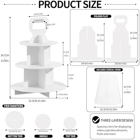3-Tier Cupcake Stand, 5 Set Cardboard Cupcake Tower with Clear Cover, Dessert Cup Cake Stand Tower for Birthday Wedding Party Decoration,Afternoon Tea Stand, Cupcake Tier Stand - Image 2
